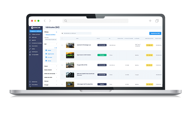 Mockup IZISCAR WEB Vehicules page principale