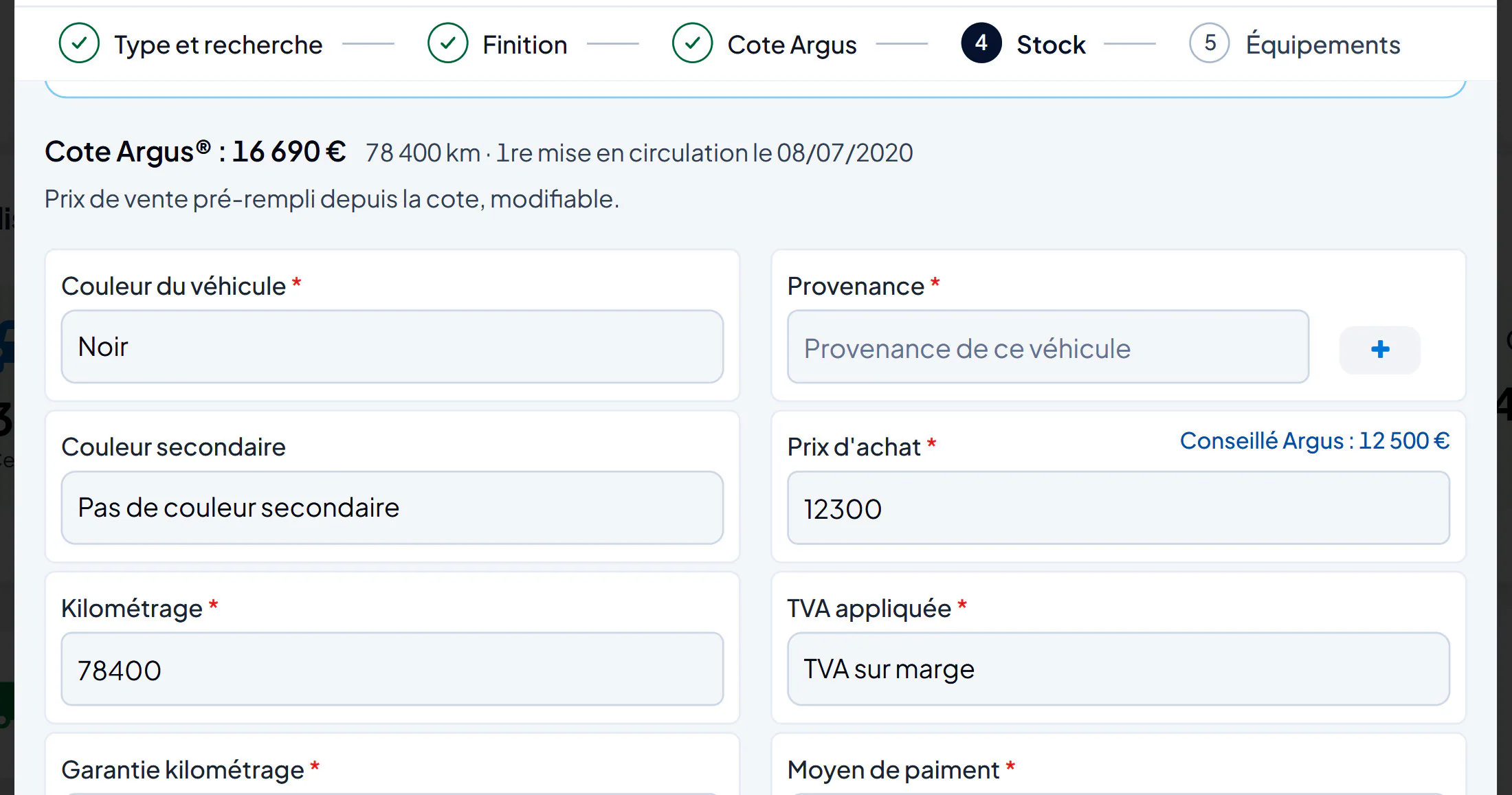 Mise en stock : prix de vente pré-rempli, prix d’achat conseillé