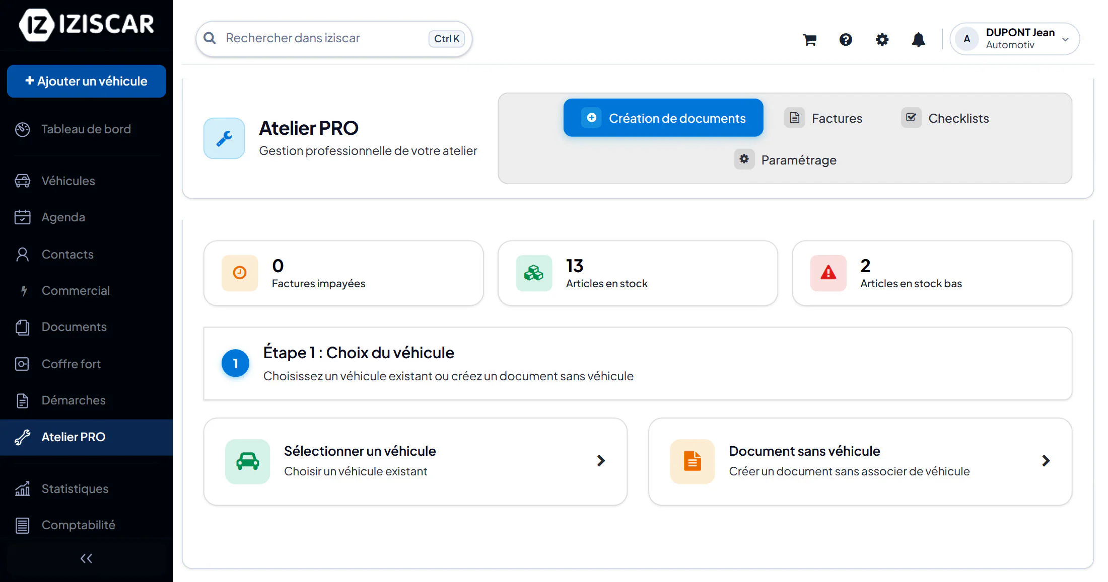 Atelier PRO : factures impayées, stock et alertes