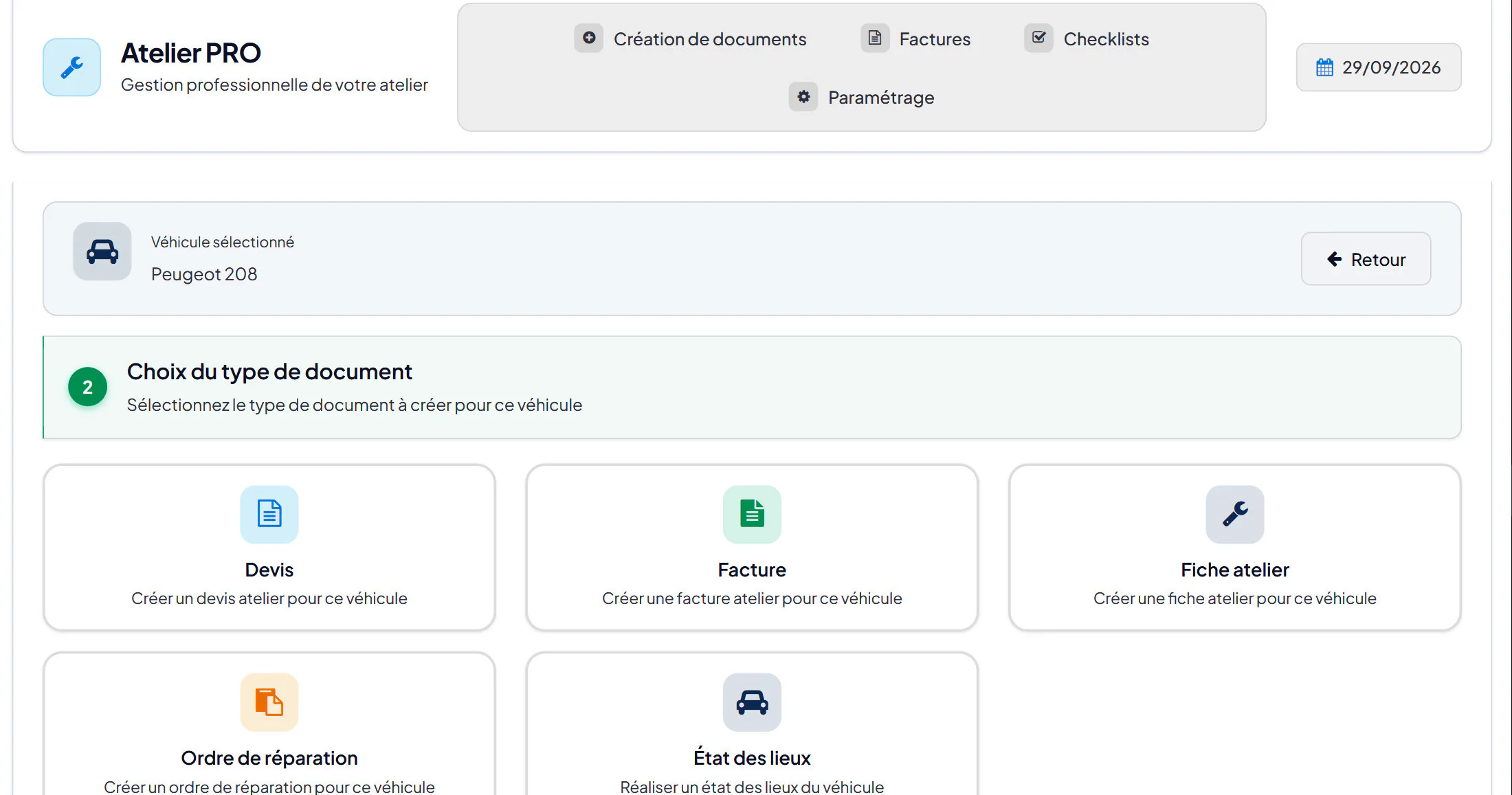 Le choix du document pour le véhicule du client