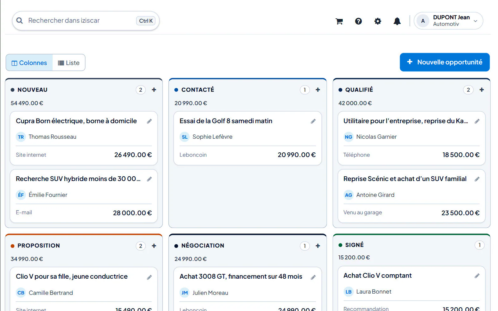 Écran du logiciel : Suivre une opportunité : étapes de vente, tâches et relances