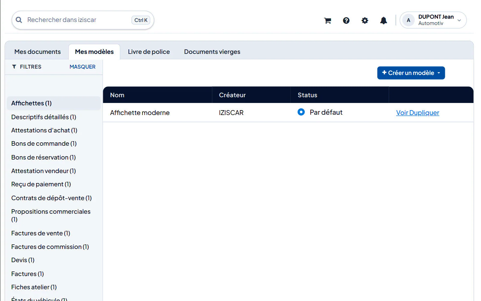 Écran du logiciel : Documents